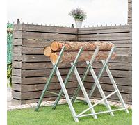 GYMAX Chevalet de Scie Pliable en Métal Robuste avec Dents de Scie Crantées | Support de Coupe Tréteau de Sciage, Chevalet de Tronçonnage Léger, Capacité de Poids 100 KG, pour Couper le Bois