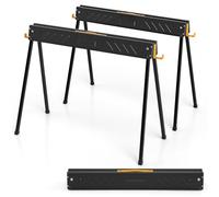 GYMAX Chevalets de Sciage de Bois Pliable avec 4 Bras de Soutien | Lot de 2 Tréteaux, Charge Max.1000KG, Portable avec Poignée, pour Menuisiers, Charpentiers
