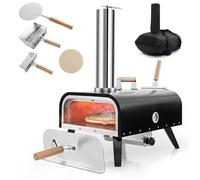 GYMAX Four à Pizza Extérieur à Bois/Pellets, Température 350℃-400℃, Thermomètre & Pierre à Pizza Rotatif, Housse de Protection