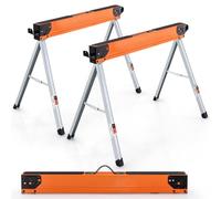 GYMAX Lot de 2 Tréteaux Pliables et Portables à Structure Stable | Patins Antidérapants et Bras de Support, Chevilles Rabattables pour Menuiserie et Travail du Bois