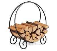GYMAX Range-bûche Intérieur avec Jambes Surélevés, Porte-Bûches Rond | Support de Bois de Cheminée Métallique Esthétique avec Motif Florale, Capacité 270 kg, 59 x 27 x 64 cm, Montage Facile