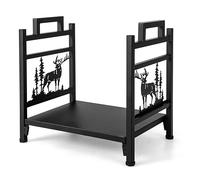 GYMAX Range Bûche Intérieur/Extérieur, Porte-Bûches en Métal, Support pour Rangement de Bois de Chauffage Charge 30 kg, avec Poignée Pratique et Pieds Surélevés, 46 x 33 x 46CM (Motif 2)