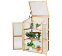 GYMAX Serre de Jardin en Bois avec 3 Étages, Serre à Plantes avec Couvercle Rabattable, Bac à Plantes pour Jardin, Balcon, Nature, 60 x 45 x 100CM