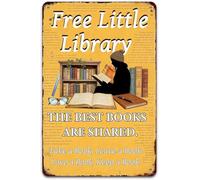 GYQYJPFZM Little Library Vintage Tin Sign Rustic Book Exchange Wall Decor for Porch Reading Nook Cafe 8 X 12 in