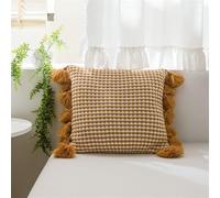GYROHOME 1 housse de coussin de luxe en tricot jaune avec pompons des deux côtés, housse de coussin de style nordique pour canapé, chambre à coucher, 45,7 x 45,7 cm