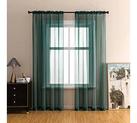 GYROHOME Lot de 2 voilages à Passe-Tringle, Filtre la lumière du Soleil, protège l'intimité en Polyester, pour Chambre à Coucher, terrasse, Porte de Chambre, Vert foncé, 100 x 200 cm