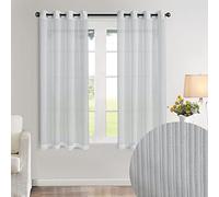 GYROHOME Voile Transparent à Rayures Blanches pour fenêtre de Salon, Chambre à Coucher, terrasse, 1 Panneau à œillets 60 x 180 cm