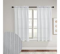 GYROHOME Voile Transparent à Rayures Blanches pour fenêtre de Salon, Chambre à Coucher, terrasse, Porte 1 Panneau Passe-Tringle 60 x 180 cm