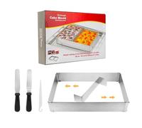 GYSRXS INOX Moule Rectangulaire Patisserie Cadre Patisserie Extensible avec 2 Spatule pour Gâteaux Mousse Pâtisserie pour Famille Restaurants,18 à 33cm 28 à 53cm