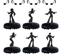 Gyufise Lot de 8 décorations de fête disco des années 70 en nid d'abeille noir pailleté pour centre de table sur le thème de la musique, fournitures de fête d'anniversaire