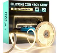 GZBtech AC 220-240V Ruban LED COB 3m, Chaud Blanc 3000K Flexible Découpable Dimmable Etanche 1500lm/m 286 LED/m Bande Lumineuse LED Lumière pour TV Rétroéclairage, Armoire, Chambre, Cuisine