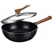 GZGLZDQ Wok et Sauteuse à Induction en Titane, Poêle Antiadhésive Légère Résistante aux Rayures avec Couvercle, Pour Plaques Induction, Gaz et Feux, Idéal pour Frire, Cuire à la Vapeur(Ø 30cm)