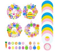 GZGXKJ 12Pcs Couronne de Pâques pour Enfants 425Pcs Autocollants à Bulles | Avec 4,5M Ruban Rose, Autocollants en Mousse de Pâques Lapin Poulet Oeufs Paillettes Colorées Décoration