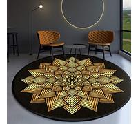 GZQIAWY 2021 Ethnique Baroque Style Mandala Tapis Table Basse Chambre Bureau Rond Tapis Or Diamant Velours-Jaune d'or B 130cm de diamètre