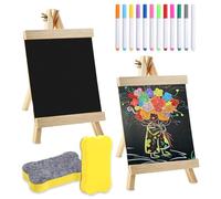 GZYYANG Lot de 2 Chevalet Ardoise de Table avec 12 marqueurs, 28 x 16 cm | Petit Tableau Noir avec Support pour étiquettes de prix, table de buffet, anniversaire, mariage, fête, événement