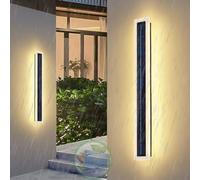 GZZBMY LED Solaire Extérieur Lampe Murale Sans Fil Longue Lampe Solaire Etanche IP65 Noir Rectangulaire Applique Solaire Acrylique Moderne Jardin éclairage Mural Villa Porte Entrée (Cold Light,150CM)