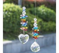 H & D HYALINE & DORA Cristal Arc-en-Soleil en Verre Coeur Prisme Chakra Couleurs Perles Pendentif Fenêtre Décor, Paquet de 2