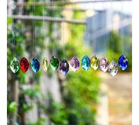 H&D HYALINE & DORA Lot de 12 attrape-soleil en cristal multicolore 38 mm, prisme de lustre, œil de cheval à facettes en verre, décoration à suspendre pour fenêtre