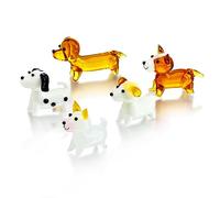 H&D HYALINE & DORA Lot de 5 figurines de chien en verre soufflé à la main, figurines d'animaux miniatures en verre soufflé pour collection, décoration d'intérieur