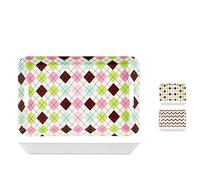 H&H 7199533 Plateau rectangulaire, polypropylène, Motif Losanges/Rayures, 33 x 22 cm, Plastique