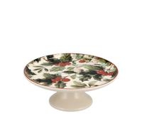 H&H Alzata Magical Holly Présentoir décoratif de Noël en grès 26 cm Service de table d'hiver pour dessert et antipasti