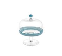 H&H Assiette sur Pied avec Cloche, Verre, Transparent/Blanc, 40 cm/Diamètre 14 cm