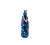H&H - Bouteille thermos en acier inoxydable 18/10 sans BPA, bouteille d'eau réutilisable, pour adultes et enfants, thermos en métal pour boissons chaudes ou froides avec motif floral, 500 ml - Bleu