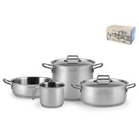 H&H Bruno Barbieri, Batterie de casseroles en acier inoxydable 18/10, lot de 6 pièces, casserole, bouilloire avec couvercles, triple fond, convient à tous les plans de cuisson