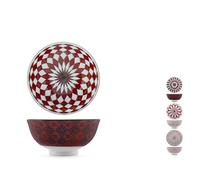 H&H Bruno Barbieri Collection Nomad Lot de 6 Poke Bowl, Diamètre 12 cm, Motif ethnique/géométrique assortis, en porcelaine, Passe au lave-vaisselle, Passe au micro-ondes