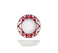 H&H by Bruno Barbieri, Collection Nomad Lot de 6 assiettes creuses Diamètre 20 cm, motif ethnique, bord noir, en porcelaine, lavables au lave-vaisselle et micro-ondes