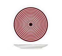 H&H Bruno Barbieri, Collection Nomad Lot de 6 assiettes plates, diamètre 27 cm, blanc et rouge, avec cercles concentriques, bord noir, en porcelaine, lavables au lave-vaisselle et au micro-ondes