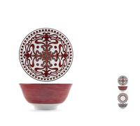 H&H Bruno Barbieri Collection Nomad Lot de 6 Poke Bowl, Diamètre 16 cm, Motif ethnique/géométrique assortis, en porcelaine, Passe au lave-vaisselle, Passe au micro-ondes