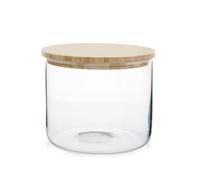 H&H - Cuisinière, ronde, en verre borosilicate, transparent, bouchon en bambou, 2,2 l