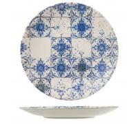 H&H - Ensemble de 12 assiettes plates Lotus, en grès, bleu et ivoire, de 28 cm de diamètre