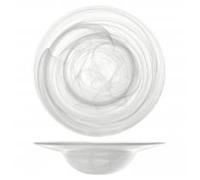 H&H - Ensemble de 6 assiettes à pâtes en verre blanc, style alabastre, diamètre 24 cm