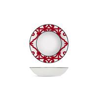 H&H by Bruno Barbieri, Collection Nomad Lot de 6 assiettes creuses Diamètre 20 cm, motif ethnique, bord noir, en porcelaine, lavables au lave-vaisselle et micro-ondes