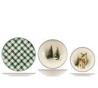 H&H Green Harmony Service de table 18 pièces en grès, vaisselle de Noël, forme coupe