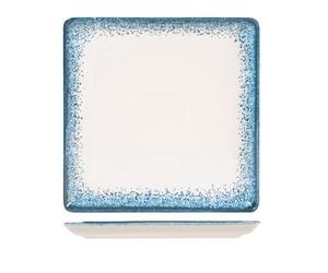 H&H Jupiter Plat Carré En Porcelaine, 27Cm, Bleu Et Ivoire