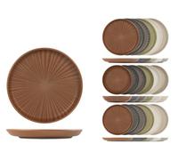 H&H, Lot de 18 assiettes en Stoneware, Universe Nordic, design nordique, 6 étages 26 cm, 6 fonds 20,5 cm, 6 fruits 20 cm, terre cuite et couleurs assorties