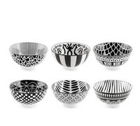H&H, Lot de 6 bols Mirage en porcelaine décorés blanc et noir - Ø 12,5 cm - Lavables au lave-vaisselle et utilisables au micro-ondes et au four traditionnel