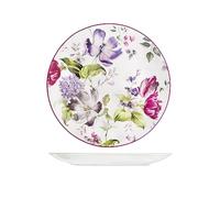 H&H Madam Set 12 Piatti Piani, Porcellana, Decoro Floreale, Bianco, 27cm