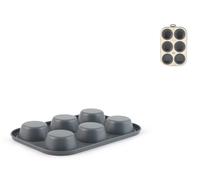 H&H Moule à Muffins 6 Portions Deli Chef En Aluminium Antiadhésif Gris