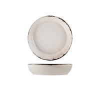 H&H Paquet De 12 Assiettes Creuses Artisanal En Grès Décoré Bord Gris Cm