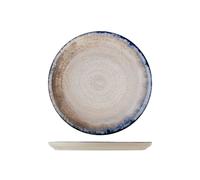 H&H Paquet De 12 Assiettes Plates Artisanal En Grès Décoré Bord Bleu 27 Cm.