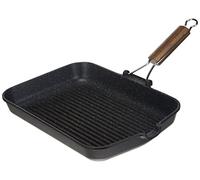 H&H - Poêle à Steak Antiadhésive, Poignée Pliante 36X24 cm, ustensile de Cuisson pour Griller, rectangulaire, Noir Effet Pierre, 36X24 cm