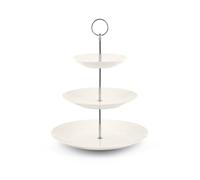 H&H, Présentoir à 3 étages Coupe - Ø 27/21/19 cm - Assiette de service ivoire en porcelaine New Bone China avec poignée chromée - Pour gâteaux, amuse-bouches et fruits