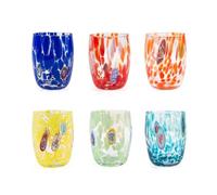 H&H Service de 6 verres vénitiens en verre décoré multicolore, 38 cl