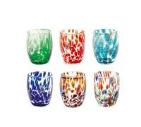 H&H Service de 6 verres vénitiens en verre décoré multicolore, 5 cl