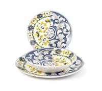 H&H Service de table 18 pièces en porcelaine - Ligne Faenza - Décoration méditerranéenne d'été - Assiettes élégantes pour 6 personnes - Lavables au lave-vaisselle et utilisables au micro-ondes