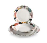 H&H Service de table 18 pièces pivoines en porcelaine décorée - assiettes plates, fonds et fruits - Lavables au lave-vaisselle - Convient au micro-ondes - Élégance et style pour la table